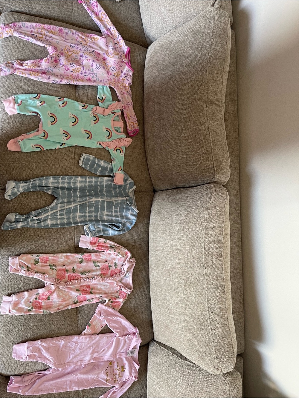 Mixed Pack of Girls' Footie One-Pieces in Pink, Mint & Gray